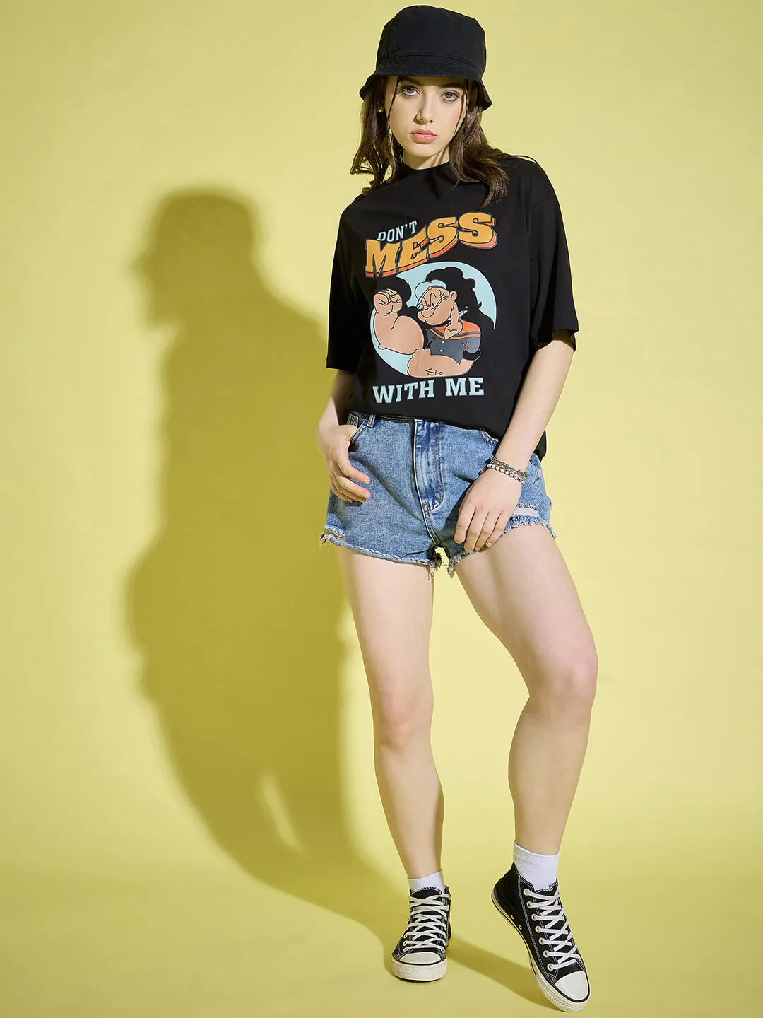 Cotton Oversized Baggy Fit Drop Shoulder Half Sleeve Women T-Shirt-3393-3395