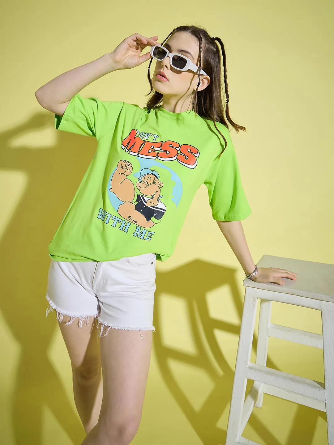 Cotton Oversized Baggy Fit Drop Shoulder Half Sleeve Women T-Shirt-3393-3395