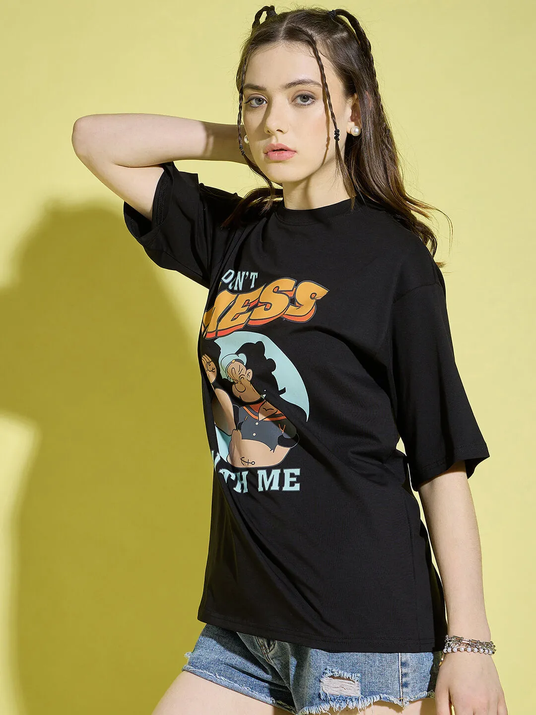 Cotton Oversized Baggy Fit Drop Shoulder Half Sleeve Women T-Shirt-3393-3395