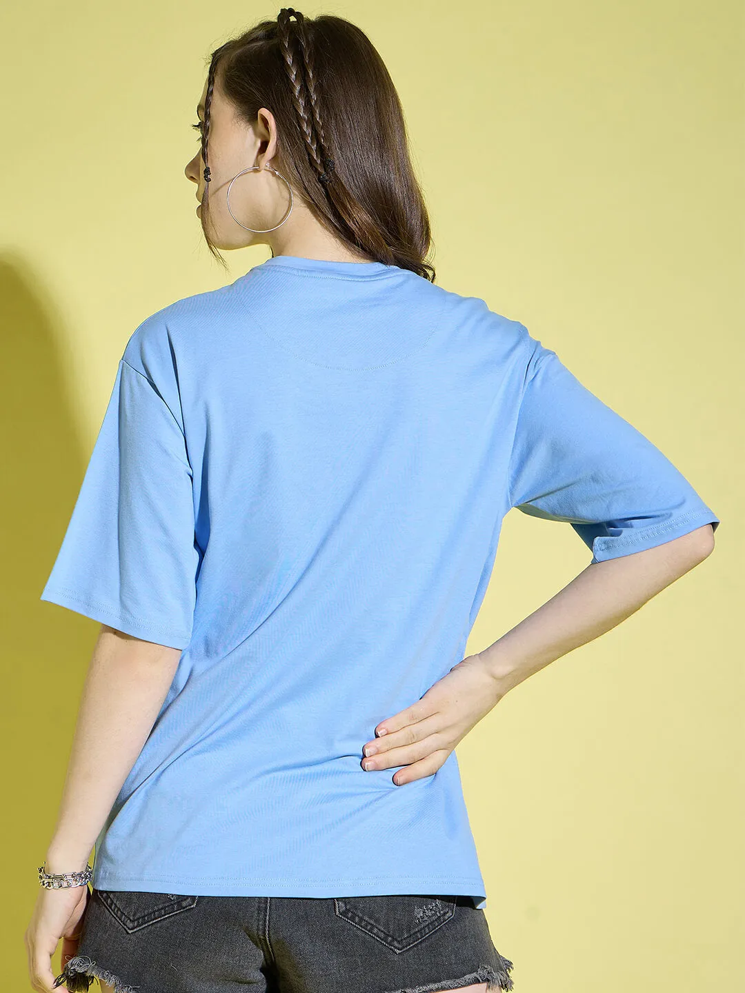 Cotton Oversized Baggy Fit Drop Shoulder Half Sleeve Women T-Shirt-3393-3395