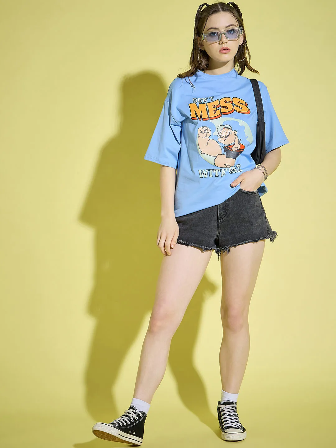 Cotton Oversized Baggy Fit Drop Shoulder Half Sleeve Women T-Shirt-3393-3395