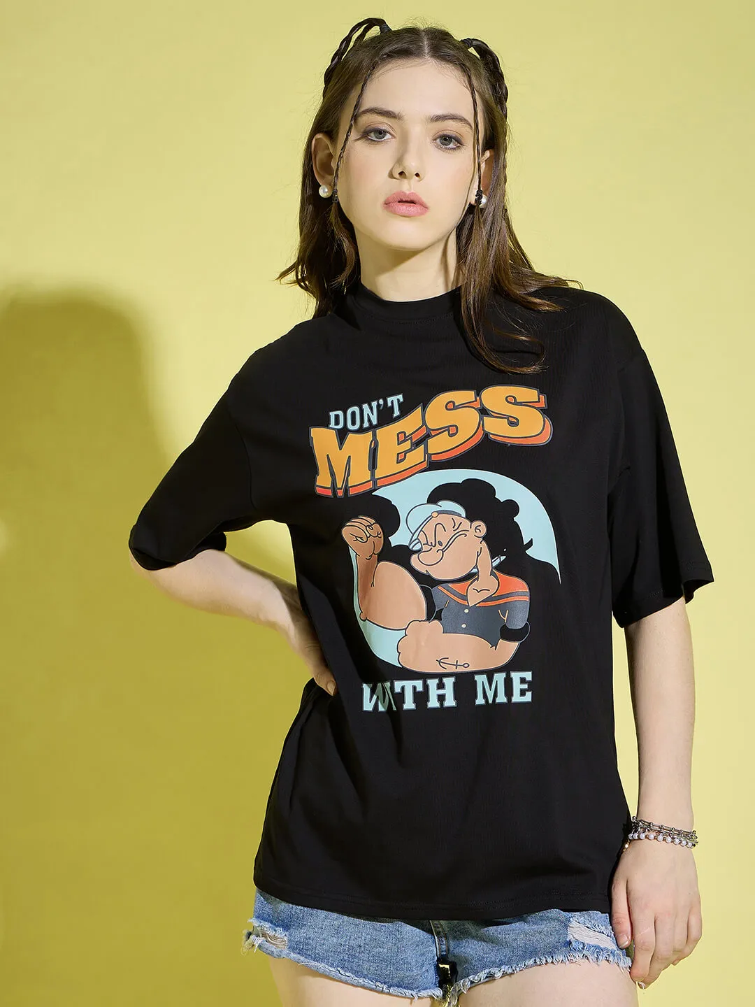 Cotton Oversized Baggy Fit Drop Shoulder Half Sleeve Women T-Shirt-3393-3395