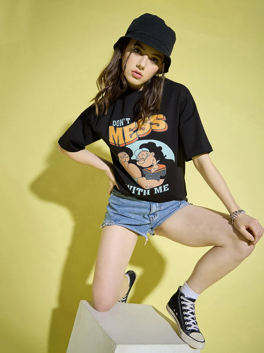 Cotton Oversized Baggy Fit Drop Shoulder Half Sleeve Women T-Shirt-3393-3395