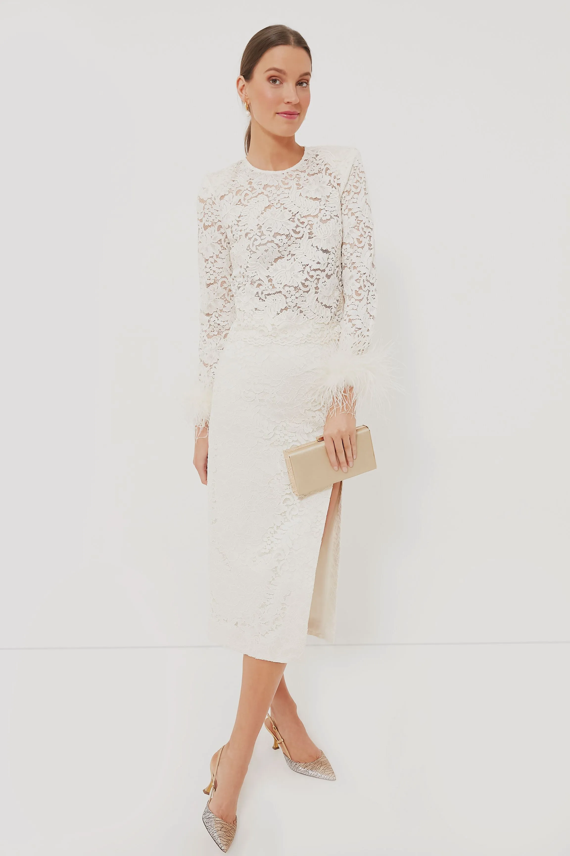 Cream Cord Lace Feather Top