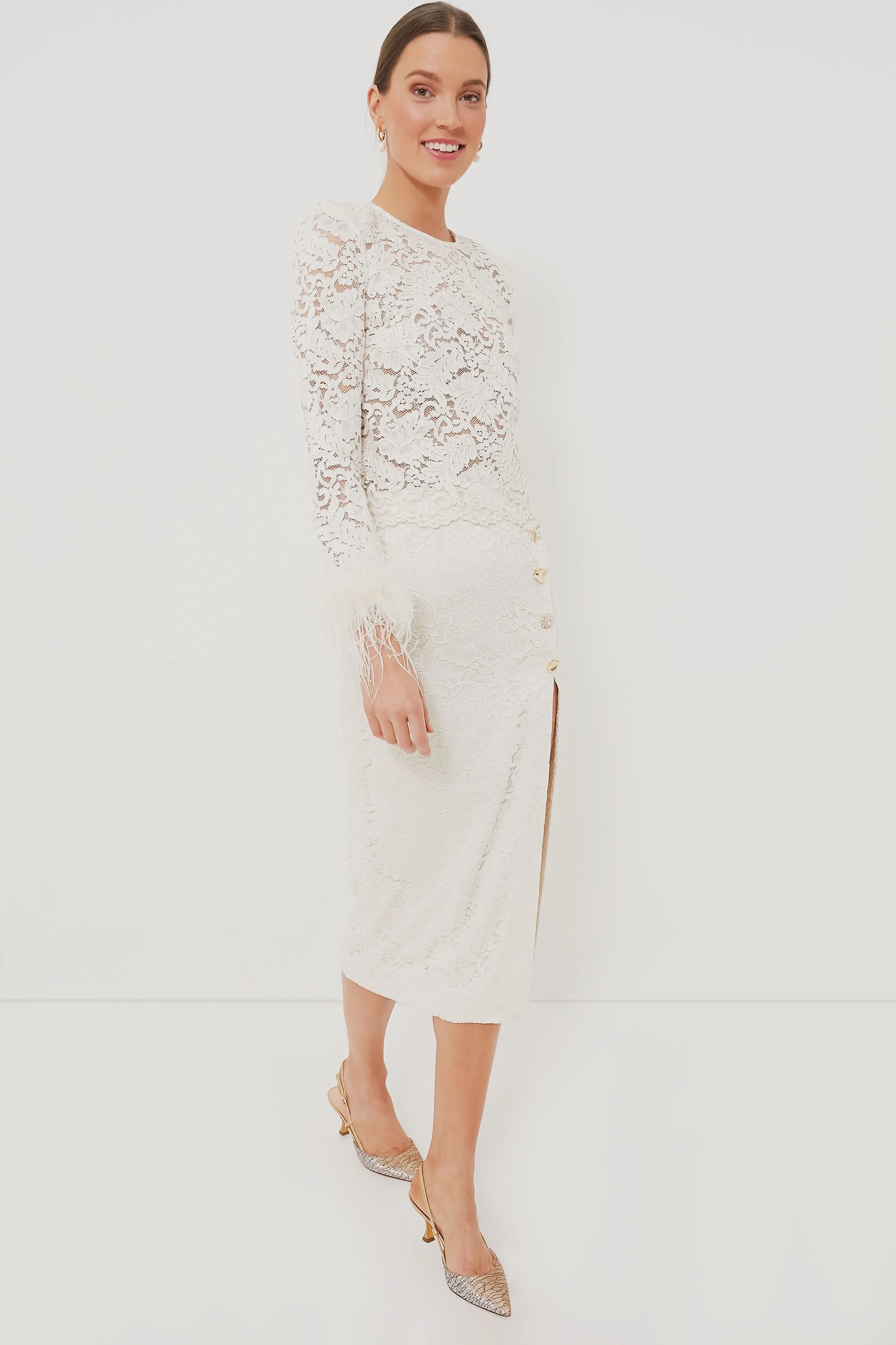 Cream Cord Lace Feather Top