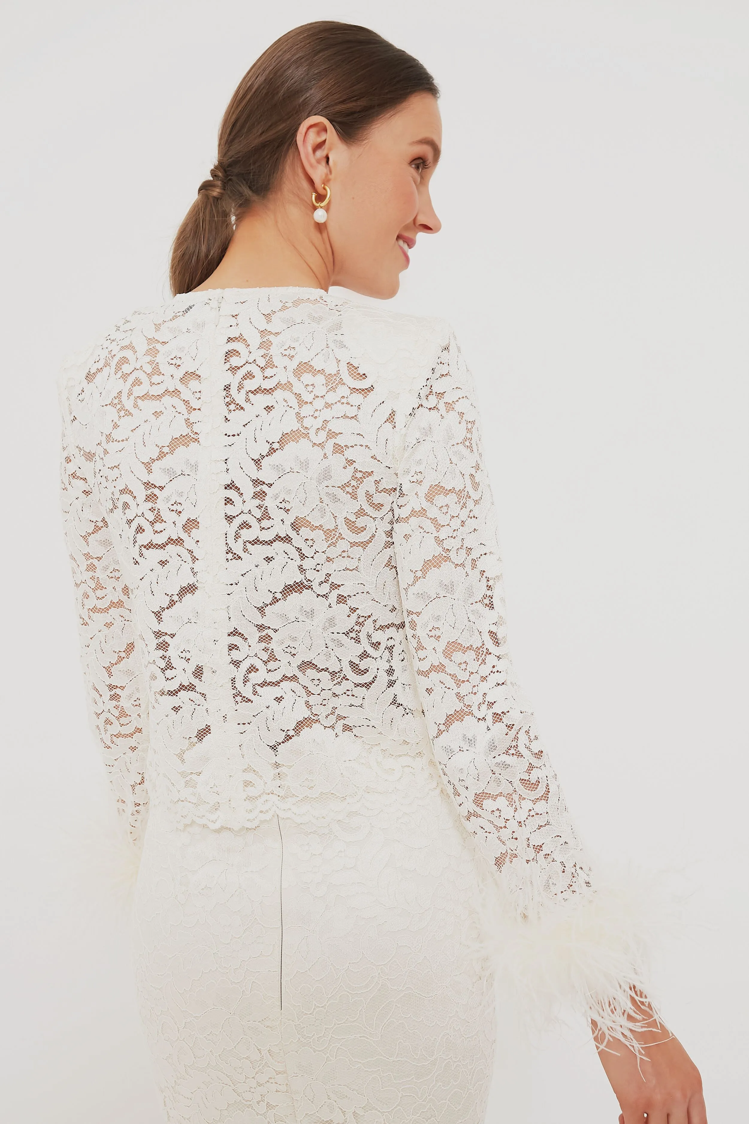 Cream Cord Lace Feather Top