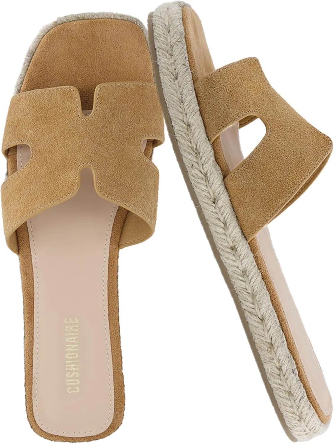 CUSHIONAIRE Avocado Womens Espadrille Slide Sandal  Suede Cutout Upper with Jute-Wrapped Platform & Cushioned Footbed