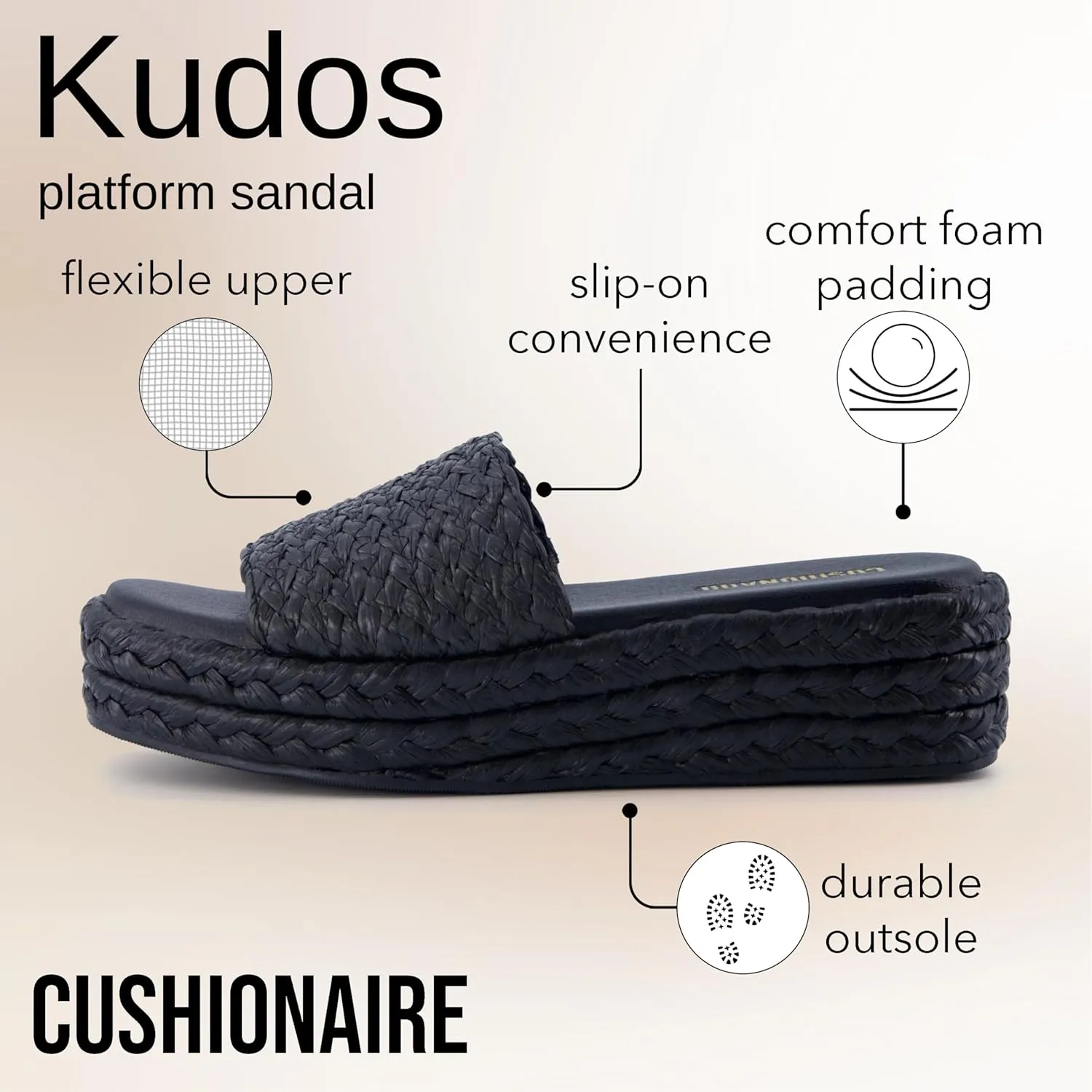 CUSHIONAIRE KUDOS Womens Platform Sandals  Wedge Sandals for Women, Comfortable Slip-On Shoes, Dressy Summer Sandals with Cushioned Footbed