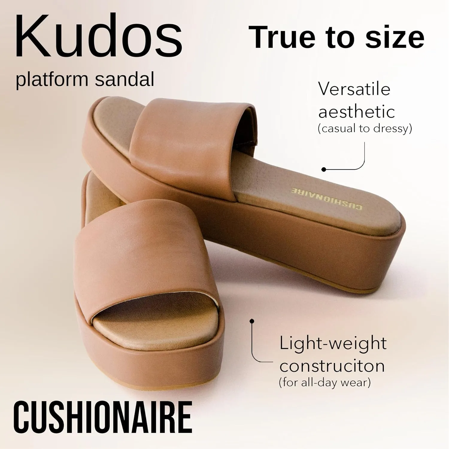 CUSHIONAIRE KUDOS Womens Platform Sandals  Wedge Sandals for Women, Comfortable Slip-On Shoes, Dressy Summer Sandals with Cushioned Footbed