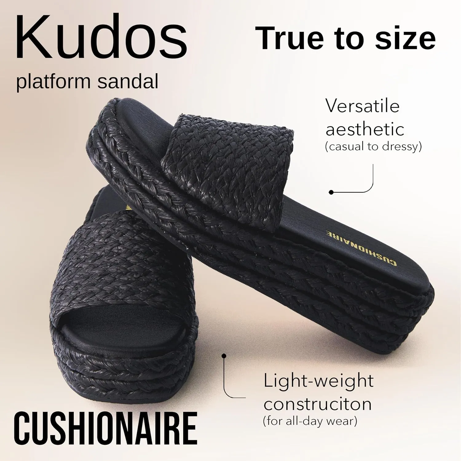 CUSHIONAIRE KUDOS Womens Platform Sandals  Wedge Sandals for Women, Comfortable Slip-On Shoes, Dressy Summer Sandals with Cushioned Footbed