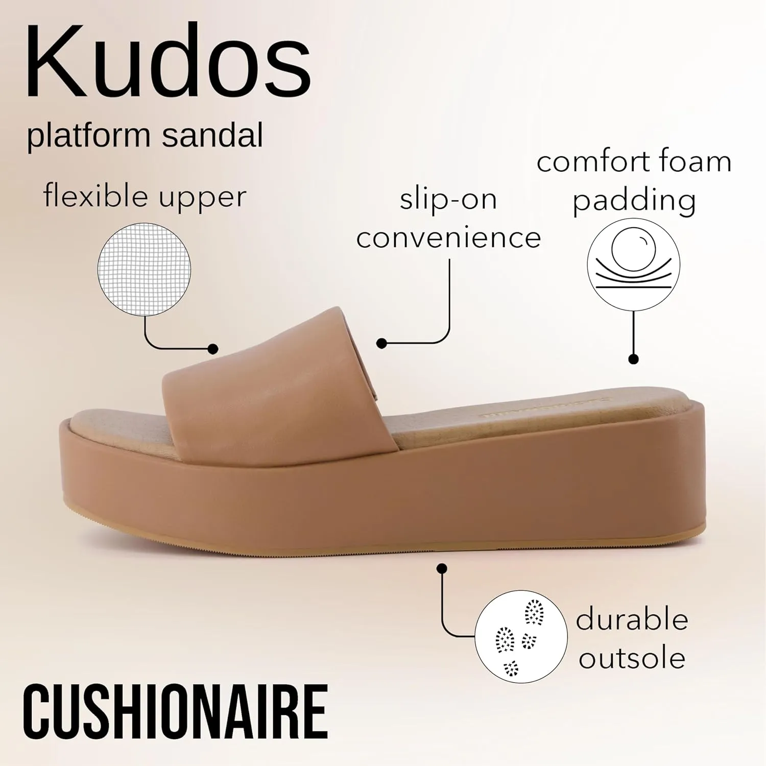 CUSHIONAIRE KUDOS Womens Platform Sandals  Wedge Sandals for Women, Comfortable Slip-On Shoes, Dressy Summer Sandals with Cushioned Footbed