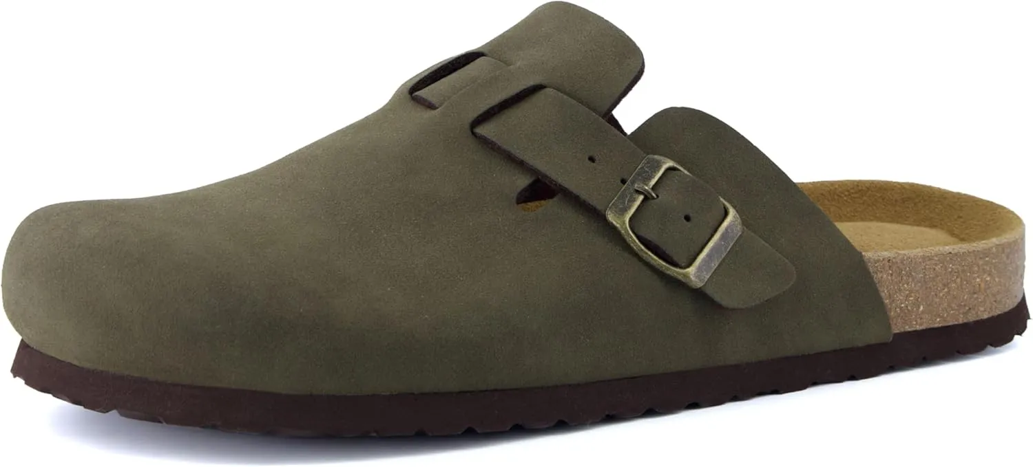 CUSHIONAIRE Men's Haze Genuine Suede Faux Fur Cork Footbed Clog with  Comfort