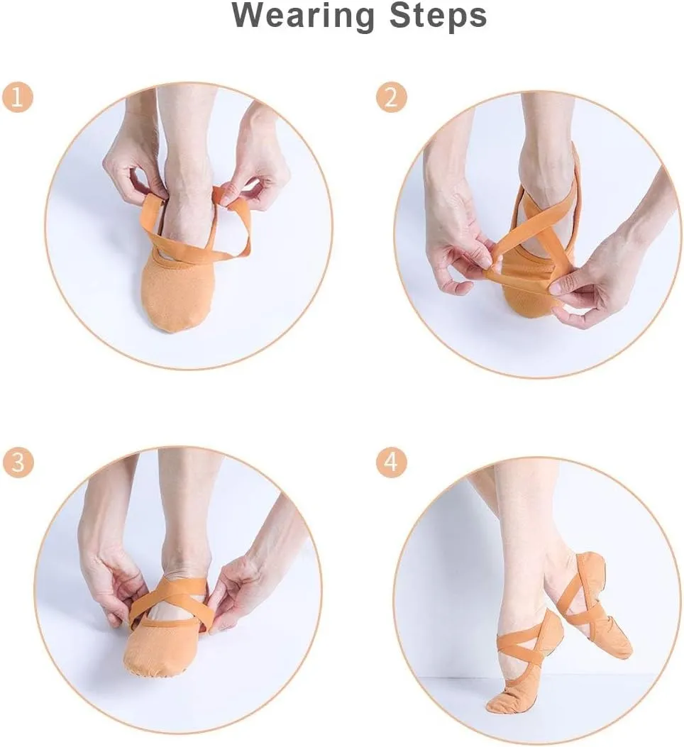 Daydance Teens Women Elastic Canvas Ballet Shoes Soft Split Sole Dance Slippers for Gymnastics, Yoga