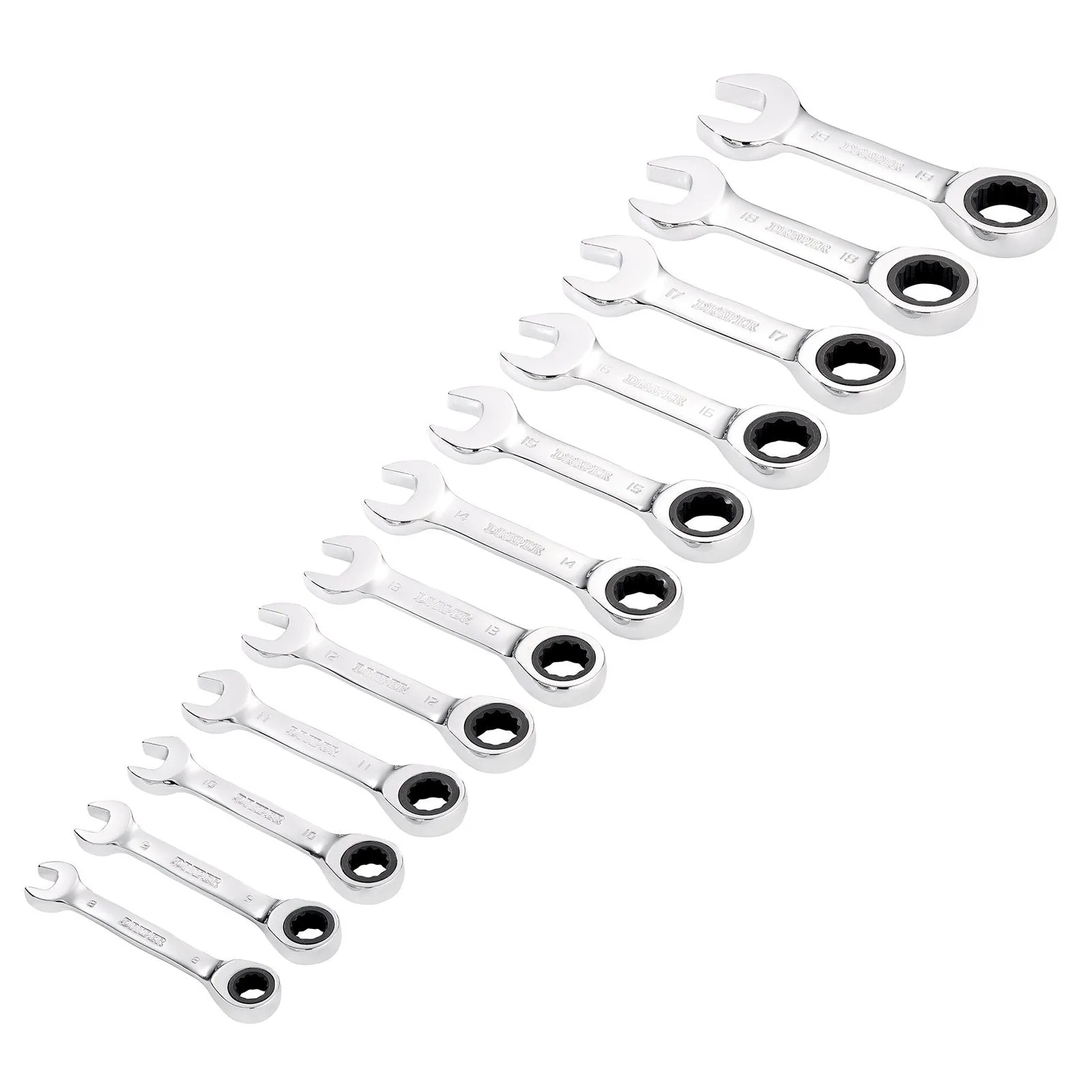 Draper Hi-Torq® Metric Stubby Ratchet Combination Spanner Set (12 Piece) - 8230MMS/12
