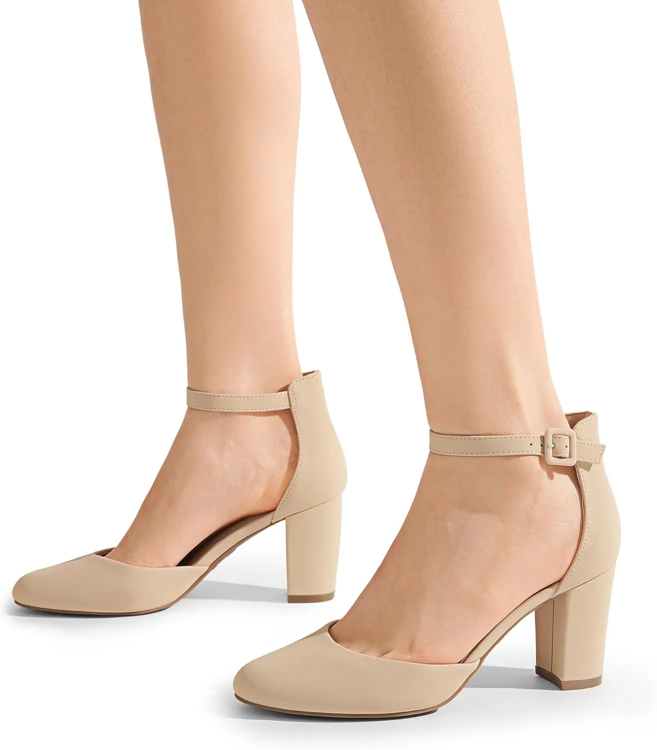 DREAM PAIRS Women's Closed Toe Chunky Heels Ankle Strap Low Block Heels Round Toe Dress Bridal Wedding Pumps Shoes