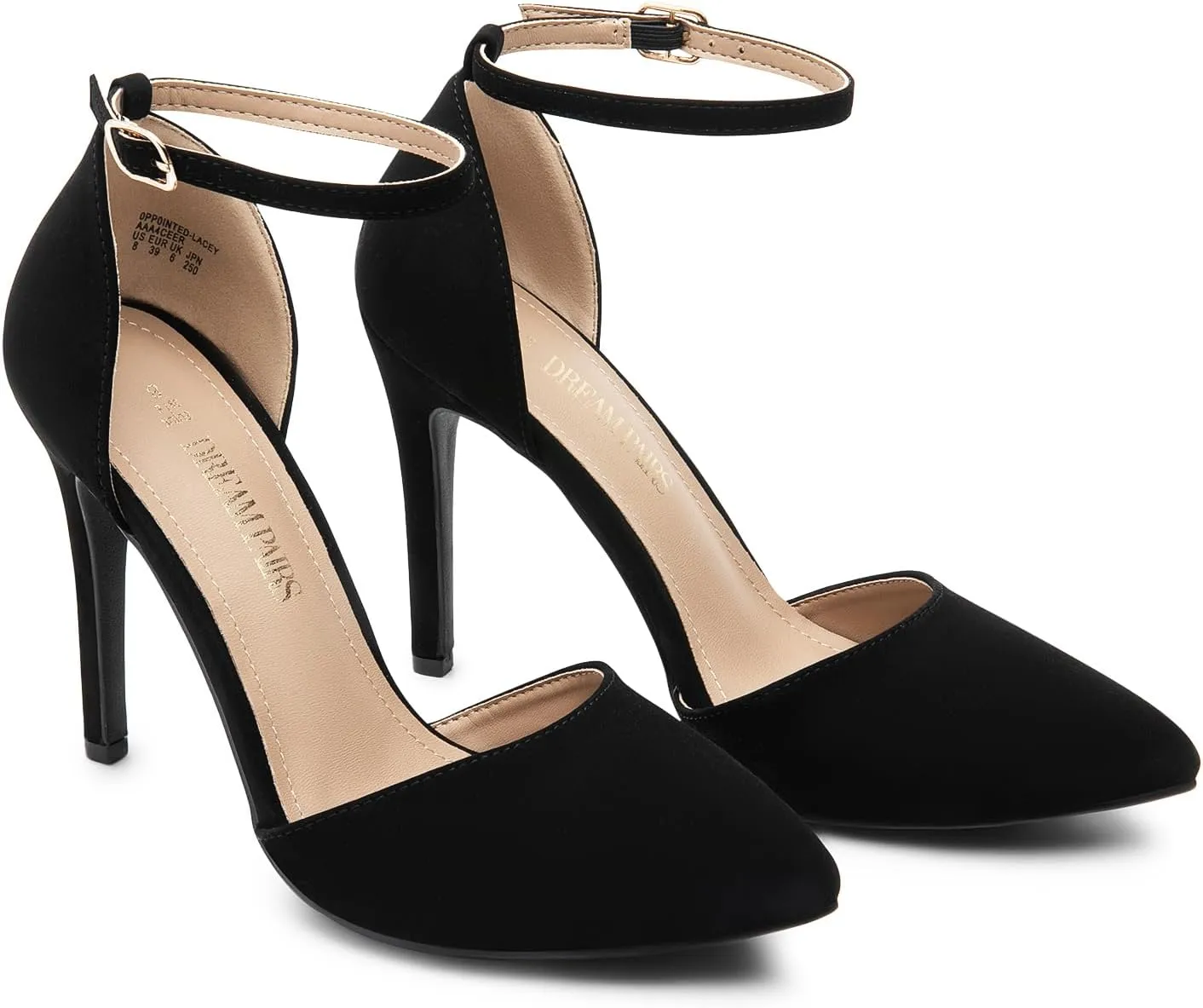 DREAM PAIRS Women's Oppointed-Lacey Pointed Toe Ankle Strap High Heel Stiletto Pumps Wedding Dress Shoes