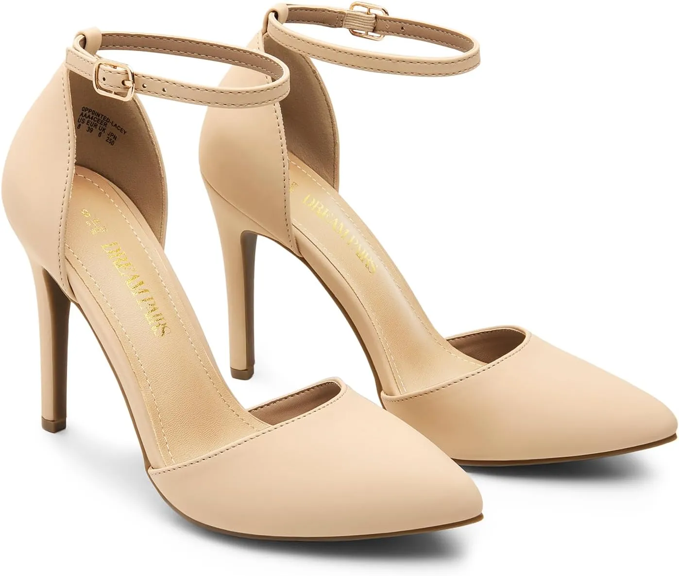DREAM PAIRS Women's Oppointed-Lacey Pointed Toe Ankle Strap High Heel Stiletto Pumps Wedding Dress Shoes
