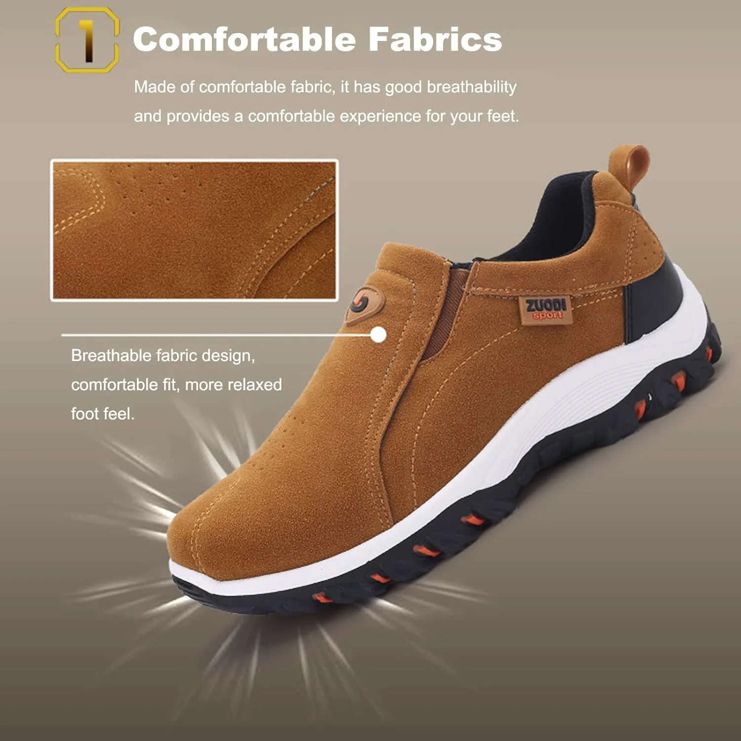 EFTCAL Men's Suedette Slip On Gomehut Sneakers with Good Arch Support,Breathable Anti-Slip Orthopedic Activity Walking Shoes,Extended Width Foot and Heel Comfortable Breathable Sneakers