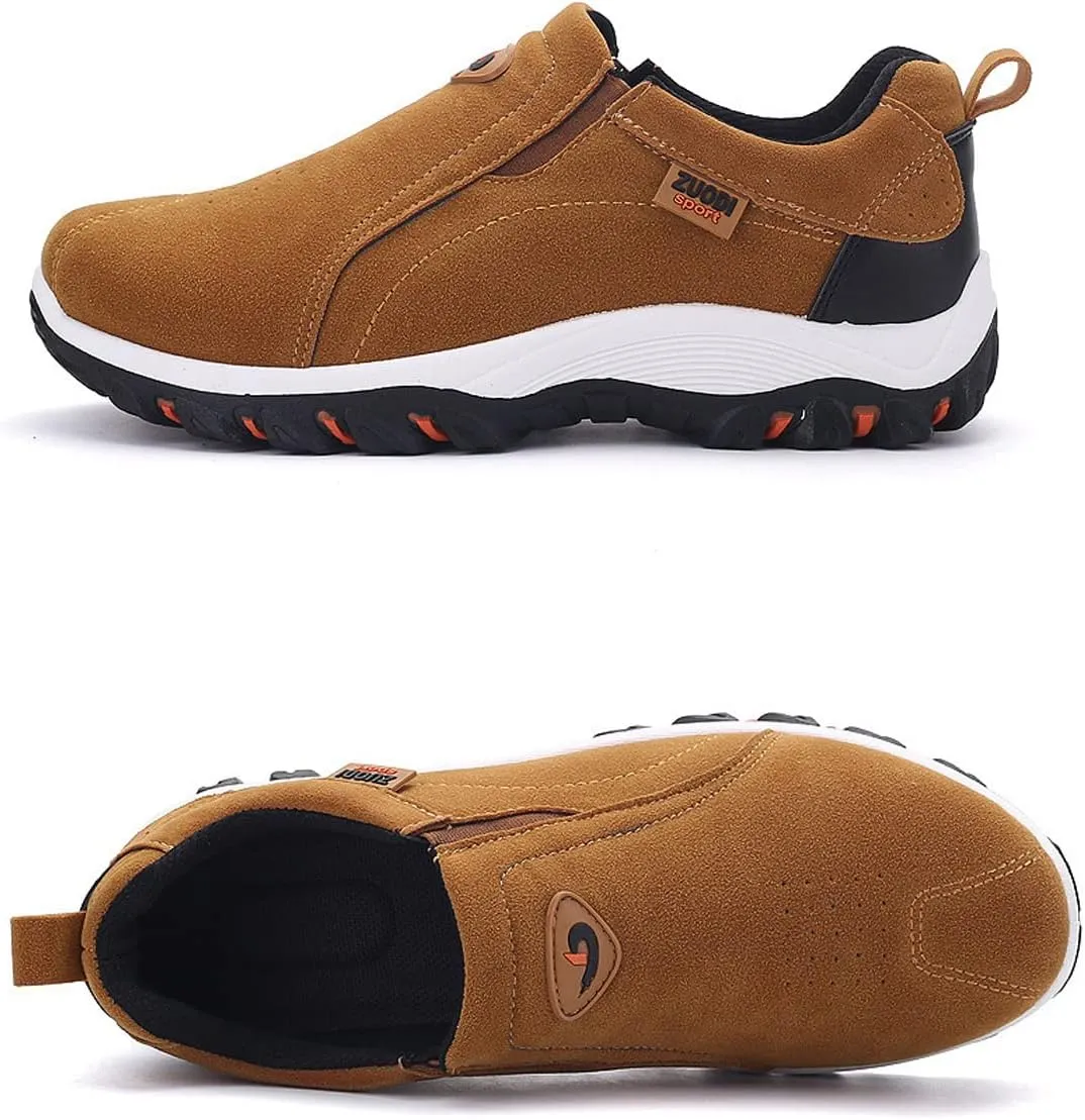 EFTCAL Men's Suedette Slip On Gomehut Sneakers with Good Arch Support,Breathable Anti-Slip Orthopedic Activity Walking Shoes,Extended Width Foot and Heel Comfortable Breathable Sneakers