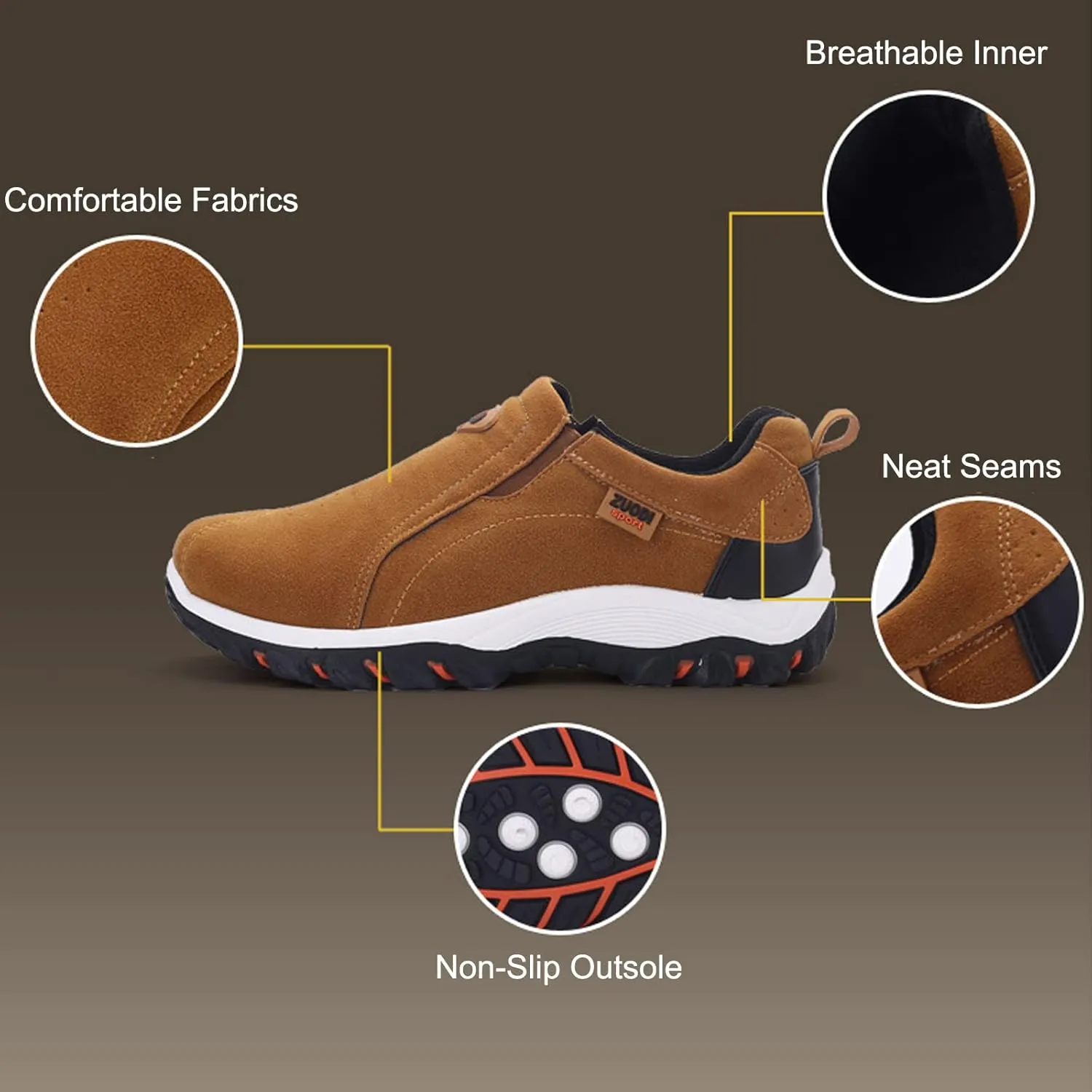 EFTCAL Men's Suedette Slip On Gomehut Sneakers with Good Arch Support,Breathable Anti-Slip Orthopedic Activity Walking Shoes,Extended Width Foot and Heel Comfortable Breathable Sneakers