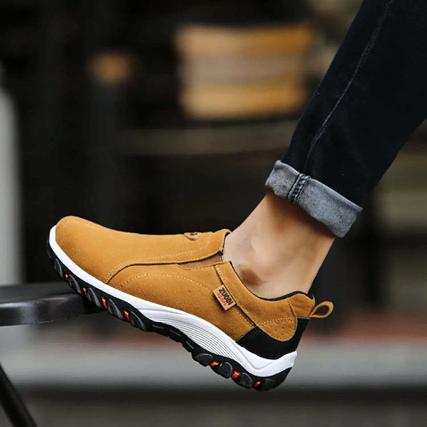 EFTCAL Men's Suedette Slip On Gomehut Sneakers with Good Arch Support,Breathable Anti-Slip Orthopedic Activity Walking Shoes,Extended Width Foot and Heel Comfortable Breathable Sneakers