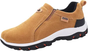 EFTCAL Men's Suedette Slip On Gomehut Sneakers with Good Arch Support,Breathable Anti-Slip Orthopedic Activity Walking Shoes,Extended Width Foot and Heel Comfortable Breathable Sneakers