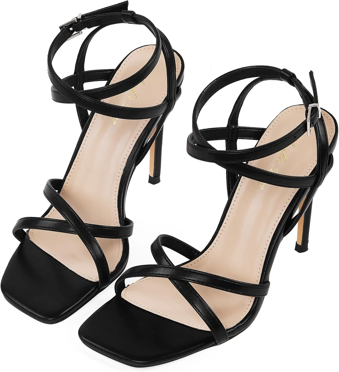 Elisabet Tang Women's Open Toe Heeled Sandals Square Toe Shoes Stiletto Heels Stiletto Heels Dress Shoes For Women Strappy Sandals