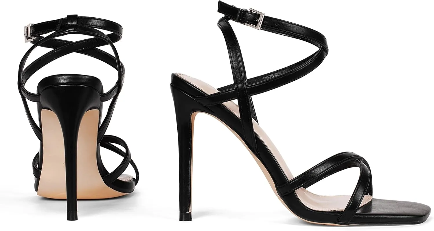 Elisabet Tang Women's Open Toe Heeled Sandals Square Toe Shoes Stiletto Heels Stiletto Heels Dress Shoes For Women Strappy Sandals