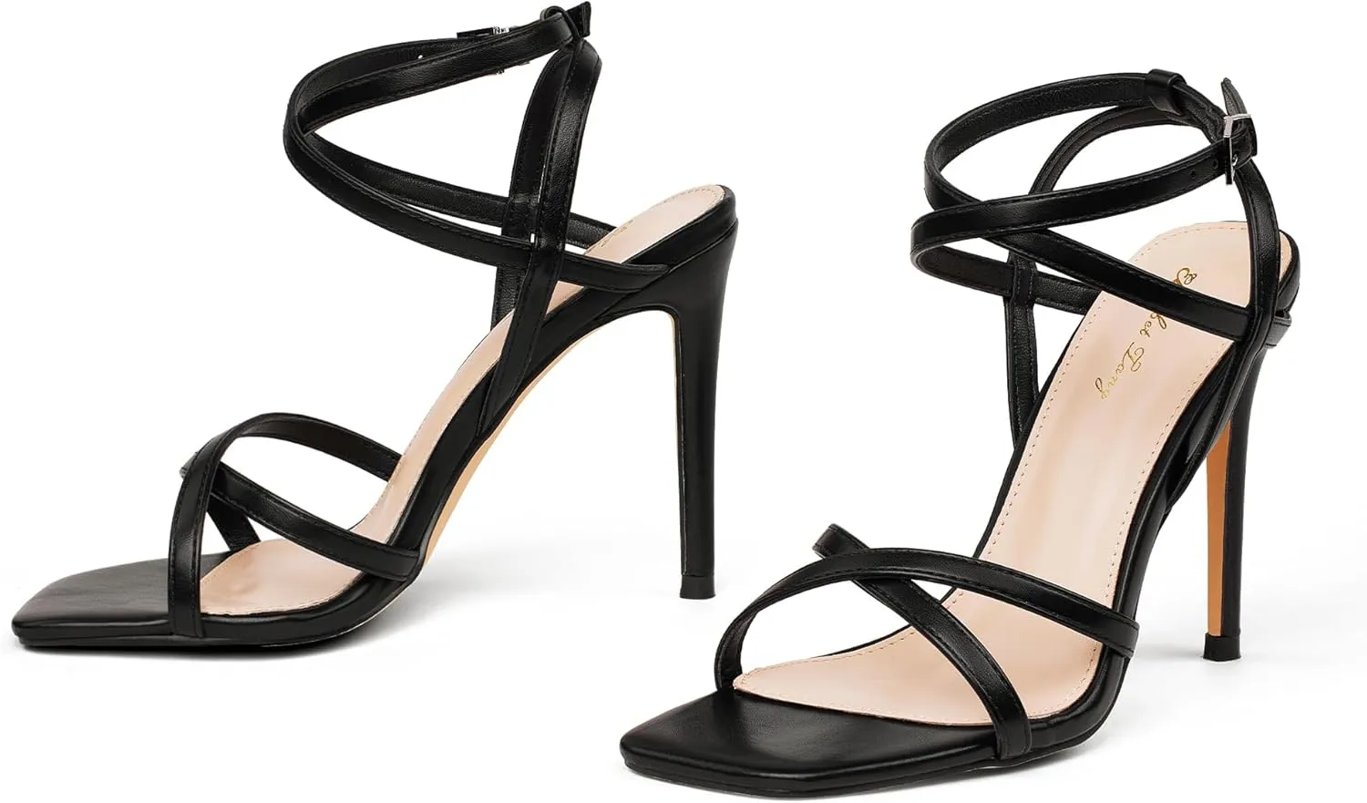 Elisabet Tang Women's Open Toe Heeled Sandals Square Toe Shoes Stiletto Heels Stiletto Heels Dress Shoes For Women Strappy Sandals