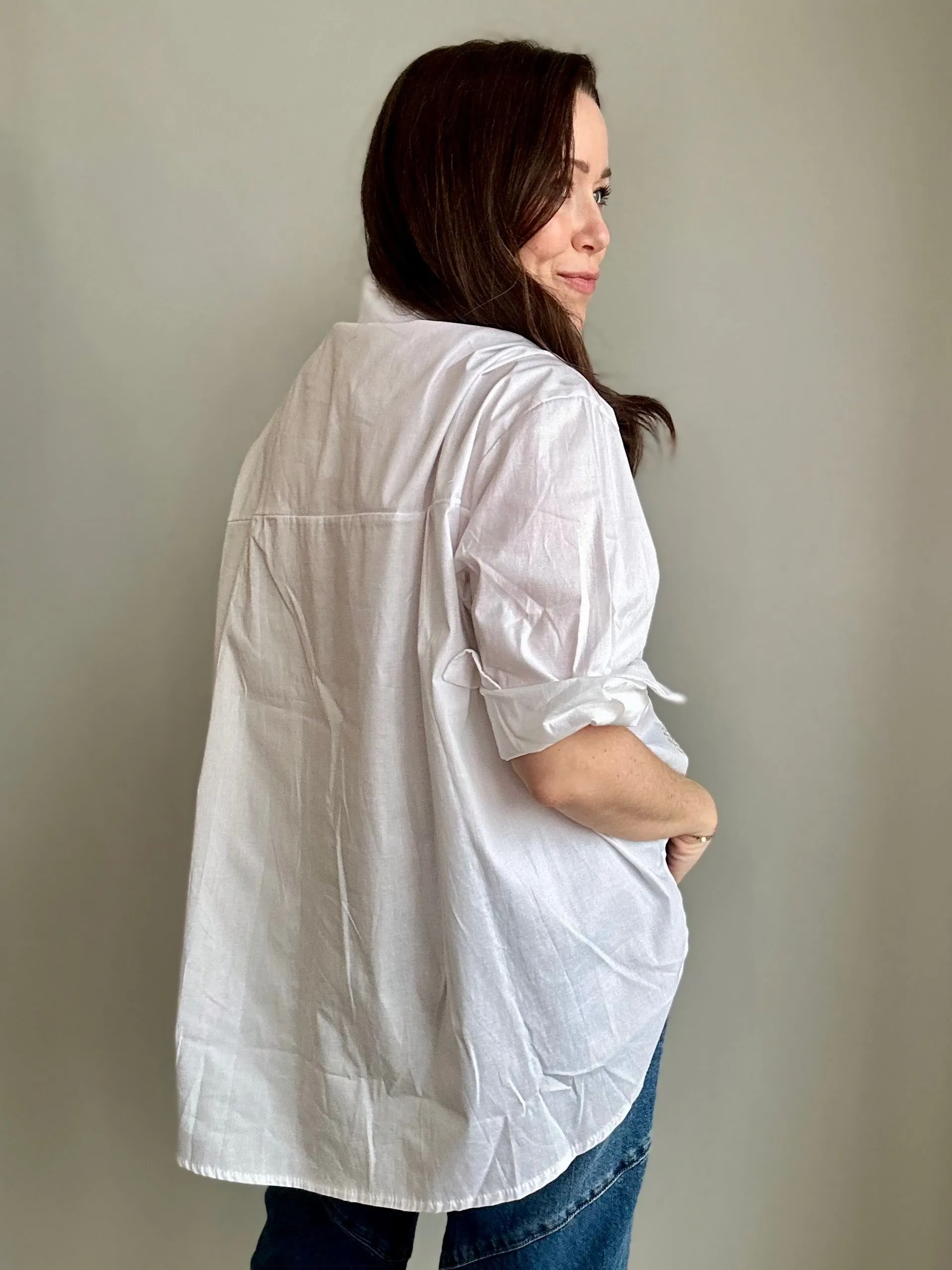 Embellished Heart Button-Up Shirt