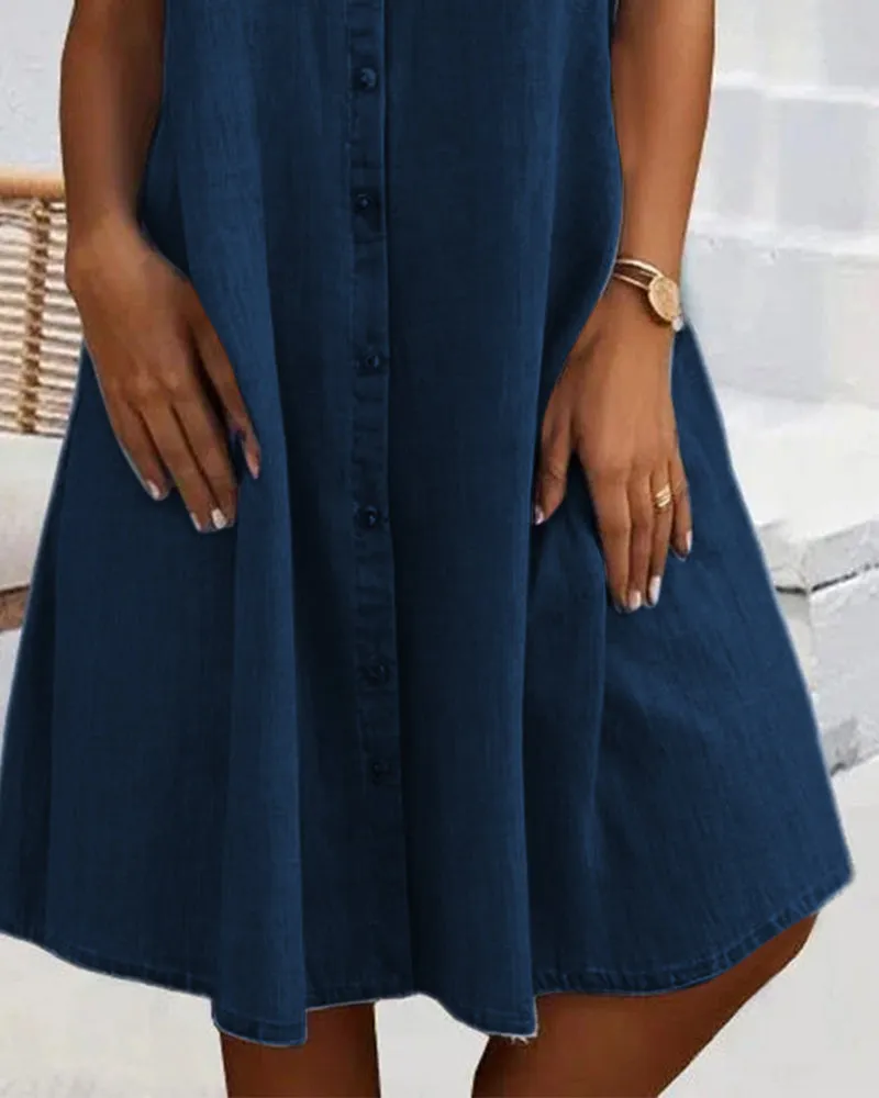 Evelina™ - Midi Dress with Lapel Collar and Button Fastening