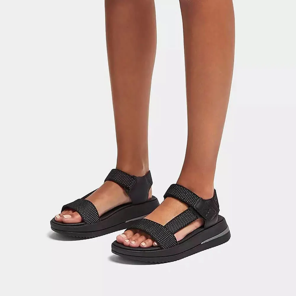 FitFlop Surff Two-Tone Webbing/Leather Back-Strap Sandals - Black