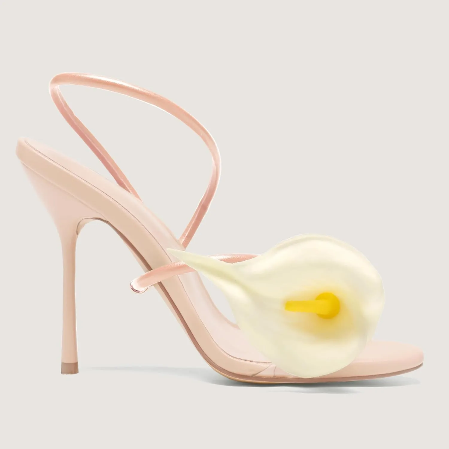 Flower High Heels for Women Calla Lily Open Toe Floral Stilettos Heels Sexy Strappy Wedding Birthday Dressy Heeled Sandals