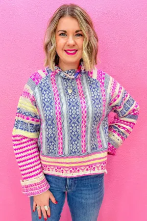 Free To Roam Sweater - Navy/Pink
