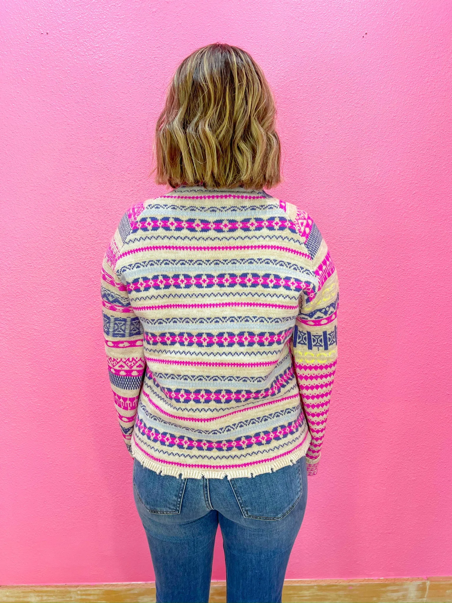 Free To Roam Sweater - Navy/Pink