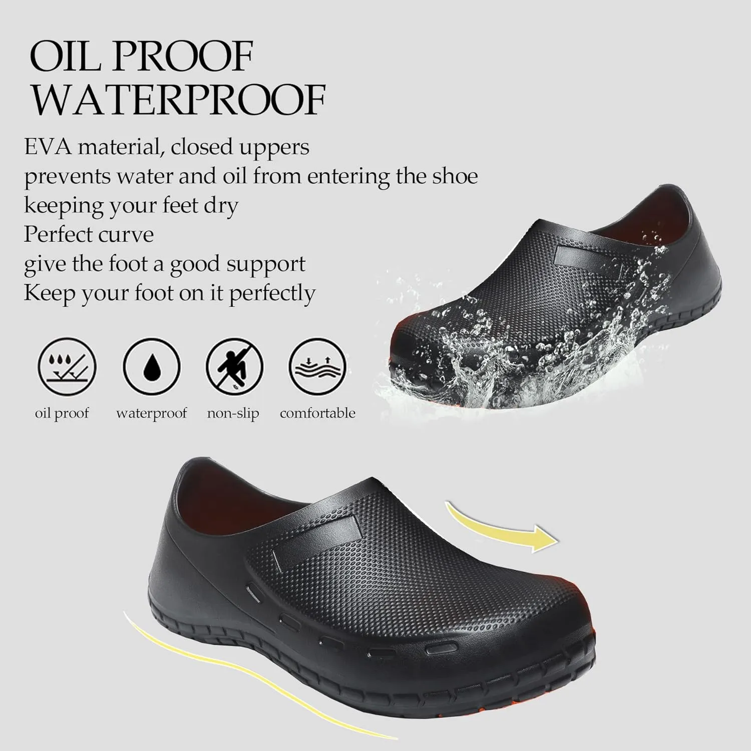 FULORIS Non Slip Chef Shoes for Men, Men's Work Shoe, Waterproof Clogs for Men, Kitchen Clog