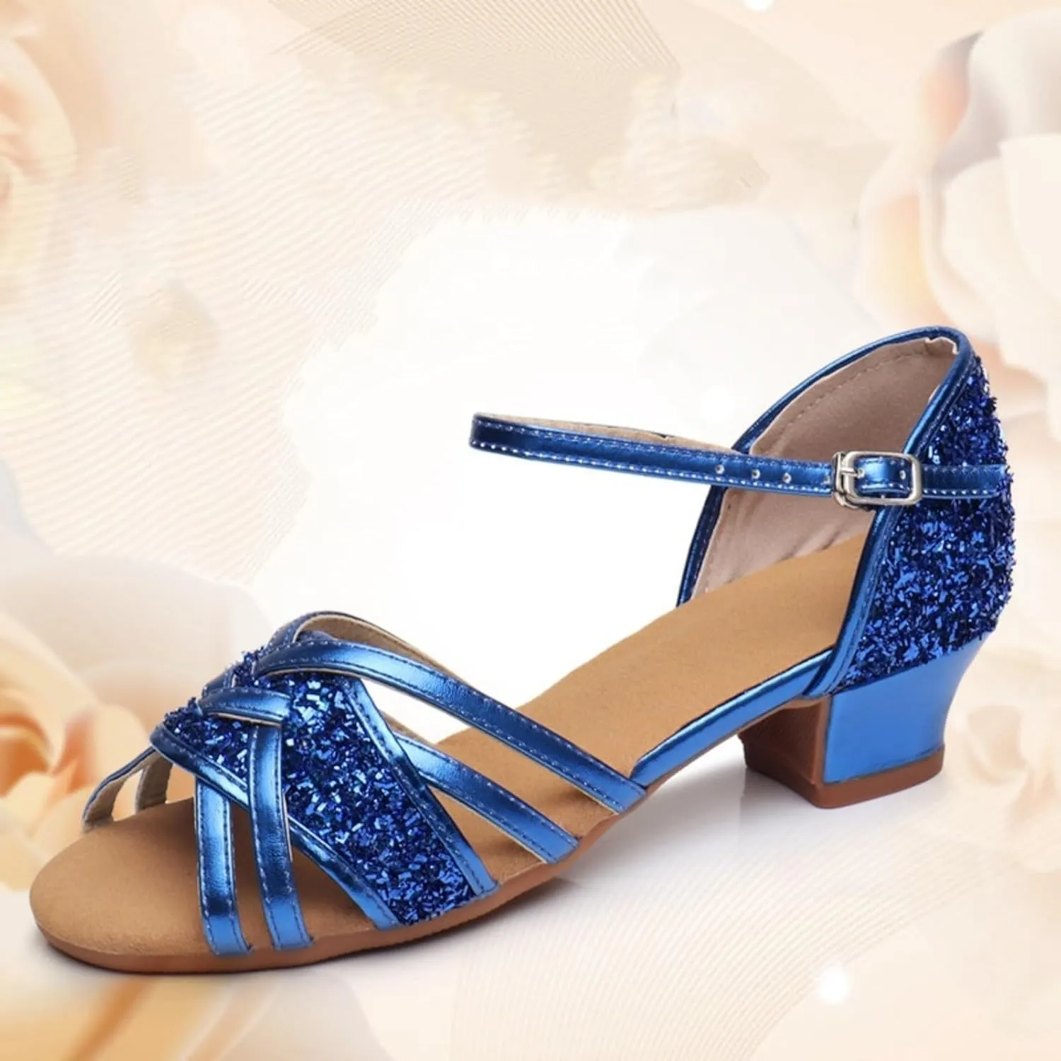 Girls Glittering Tango Latin Dance Shoes Silk Ballroom Salsa Tango Professional Performance Practice Dance Shoes