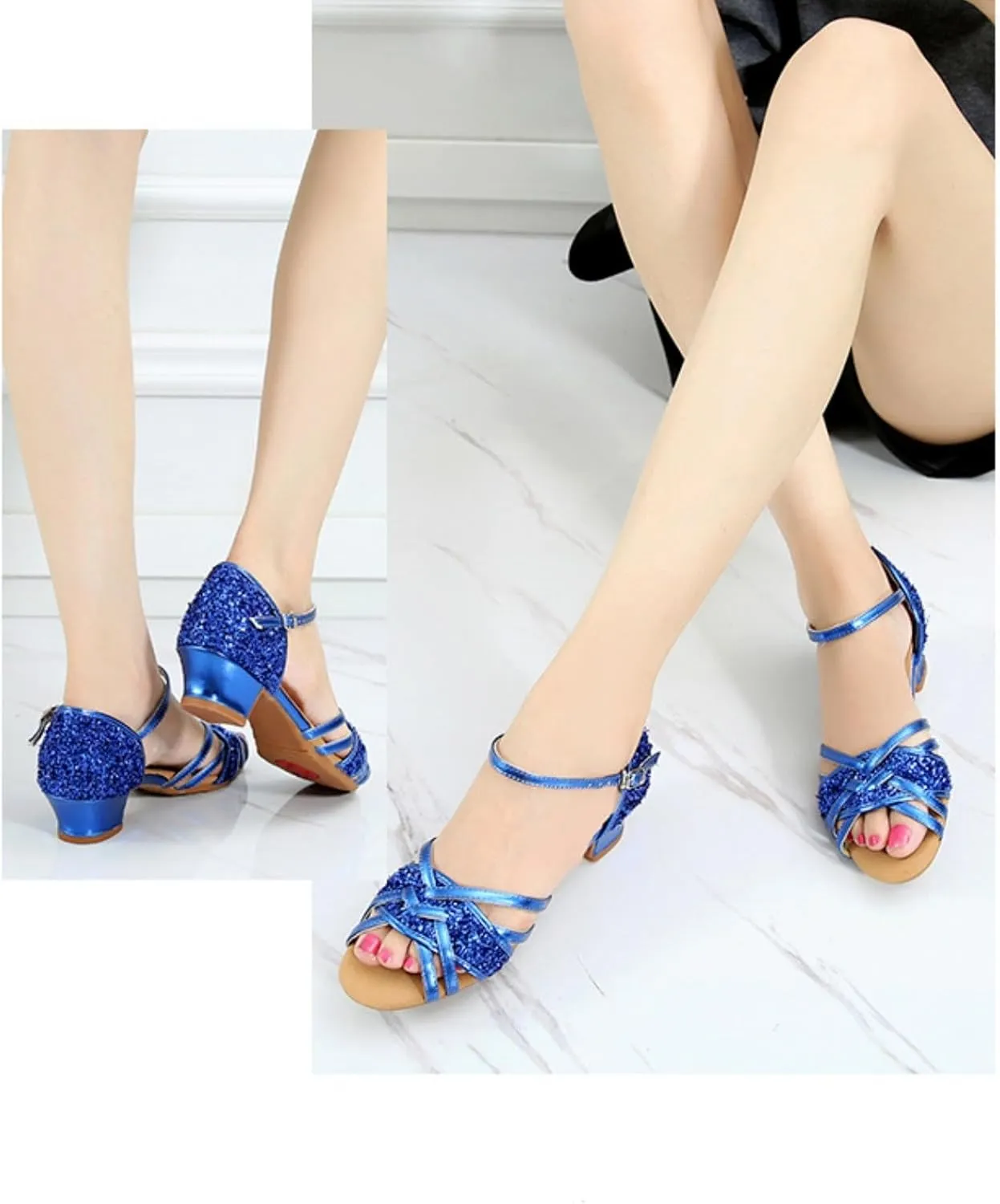 Girls Glittering Tango Latin Dance Shoes Silk Ballroom Salsa Tango Professional Performance Practice Dance Shoes
