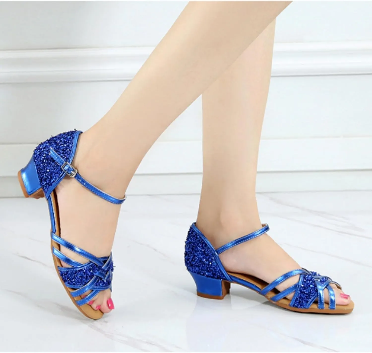 Girls Glittering Tango Latin Dance Shoes Silk Ballroom Salsa Tango Professional Performance Practice Dance Shoes