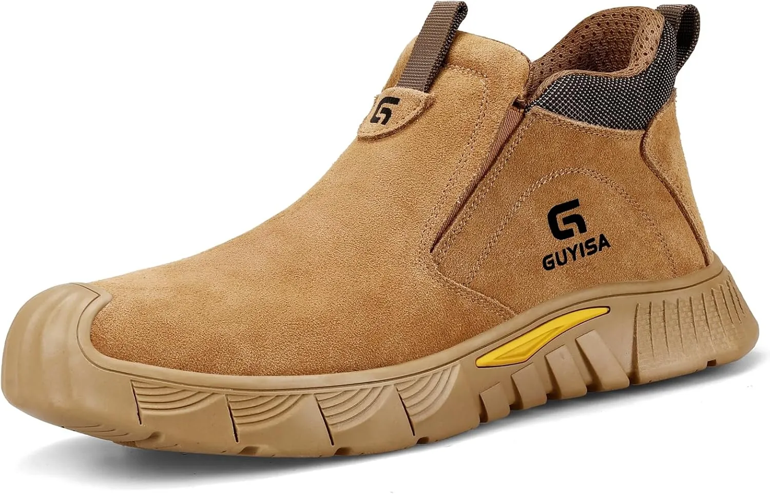 GLANOUDUN Welding Work Boots for Men Slip on Steel Toe Shoes for Men Indestructible Men's Steel Toe Boots Comfortable Safety Work Shoes Construction Welder Safety Footwear Brown,6.5