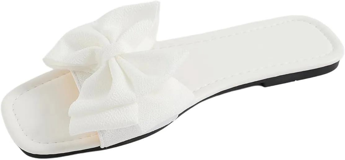 GORGLITTER Women's Bow Flat Sandals Cute Slip on Slide Dressy Vacation Sandals
