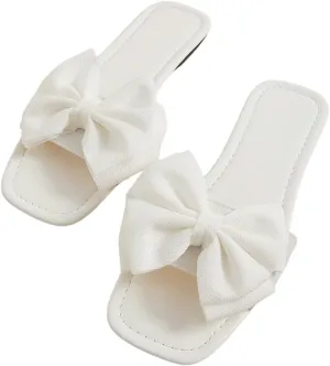 GORGLITTER Women's Bow Flat Sandals Cute Slip on Slide Dressy Vacation Sandals