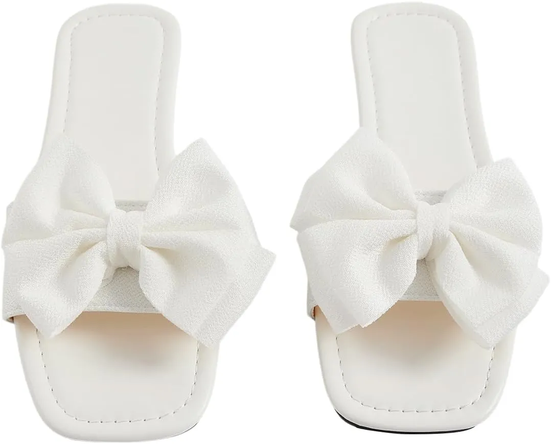 GORGLITTER Women's Bow Flat Sandals Cute Slip on Slide Dressy Vacation Sandals