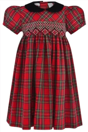 Hand Smocked Plaid Short Sleeve Girl Dress