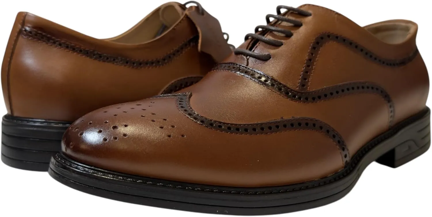 Handmade Men's Dress Shoes - 100% Genuine Leather, Classic Brogue Wingtip Design, Comfortable Formal & Informal Wear.
