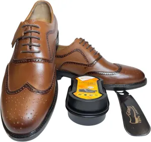 Handmade Men's Dress Shoes - 100% Genuine Leather, Classic Brogue Wingtip Design, Comfortable Formal & Informal Wear.