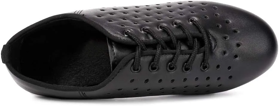 HIPPOSEUS Men's Black Jazz Tap Dance Shoes with Split Sole and Lace Up Hollow Out Breathable