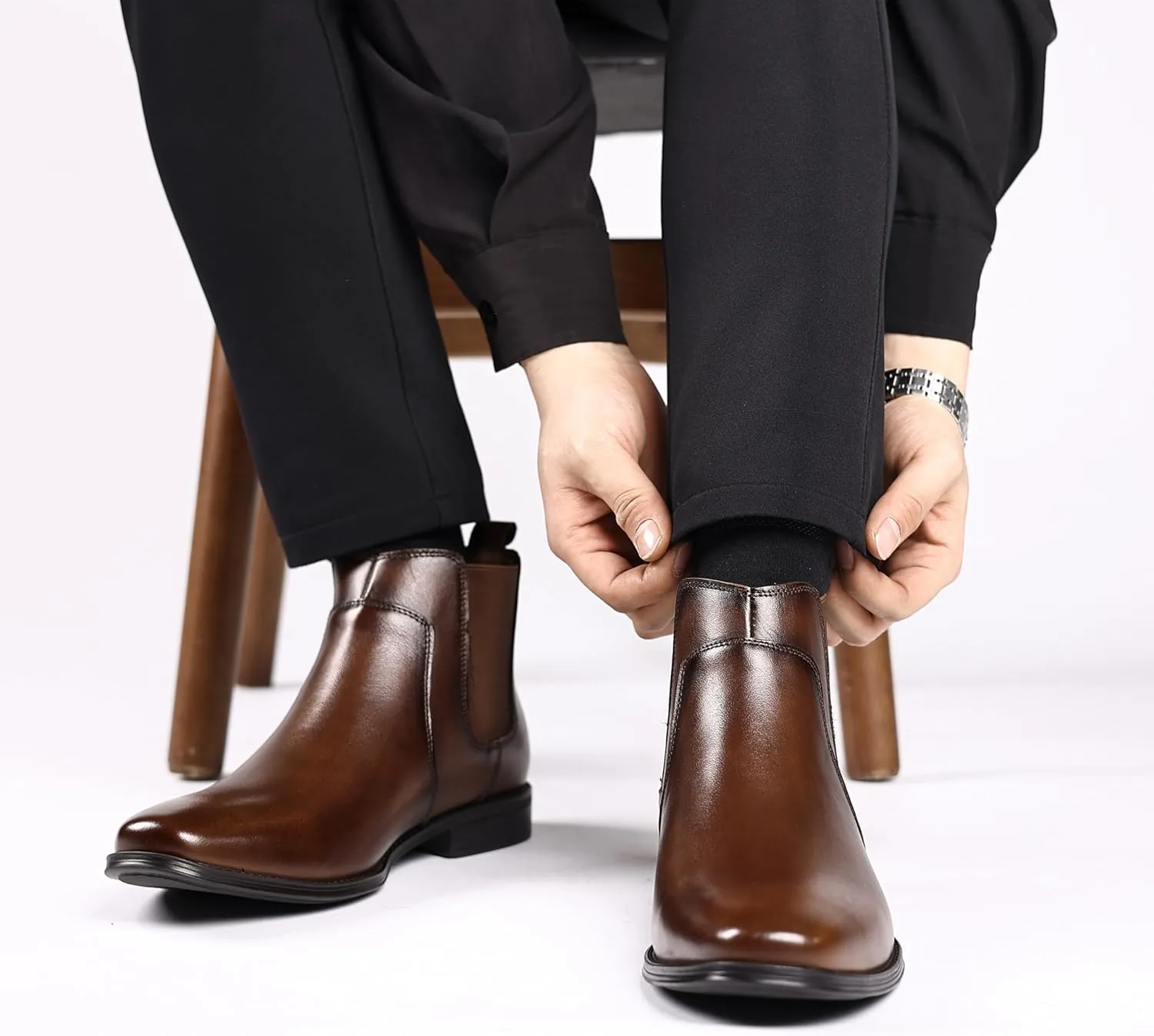 Holy dove Chelsea Boots Men  Genuine Leather,Chelsea Boots for Men with Side Zipper, Casual Slip-On Ankle Boots, Chukka & Oxford Style Dress Boots