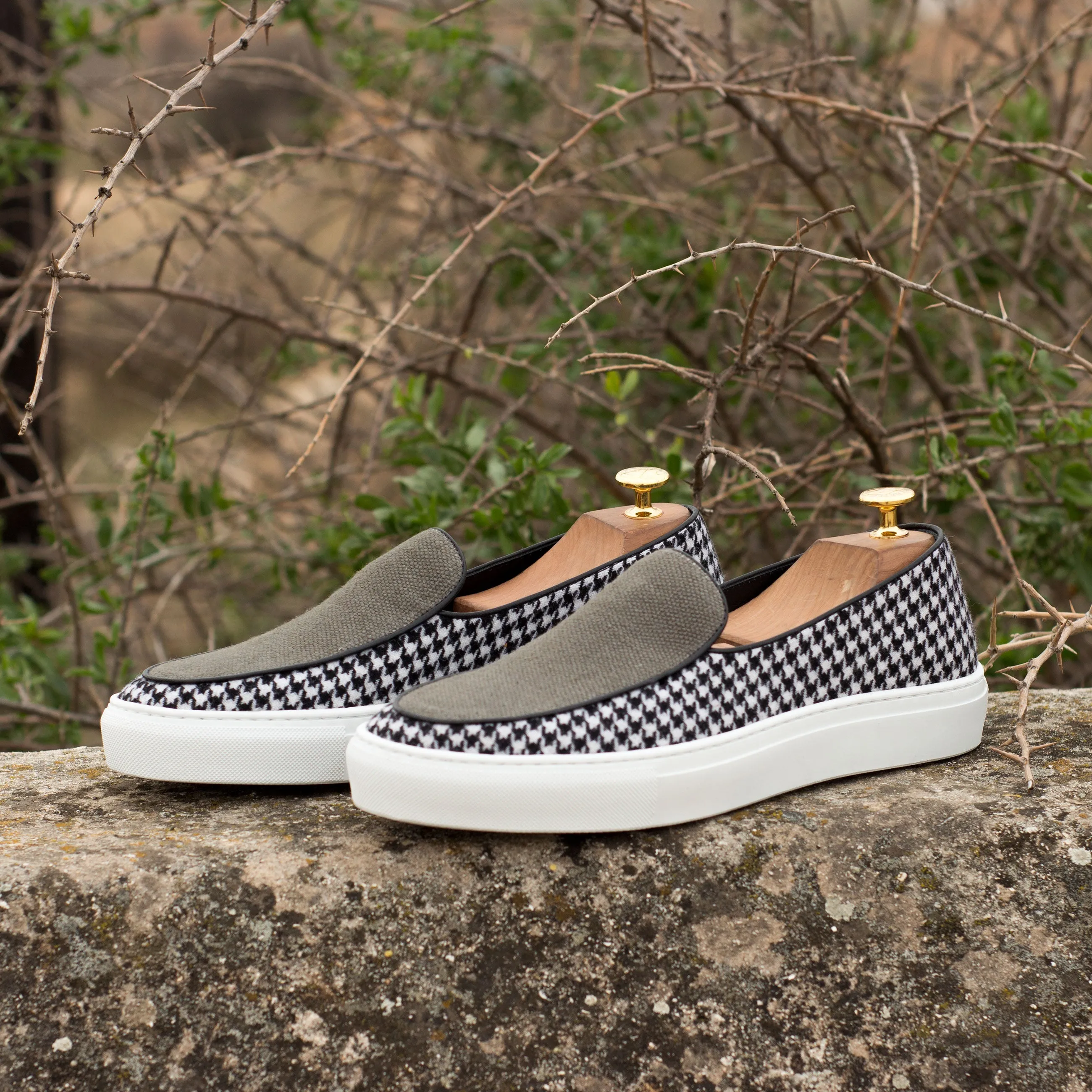 Houndstooth & Grey Linen Belgian Sneakers