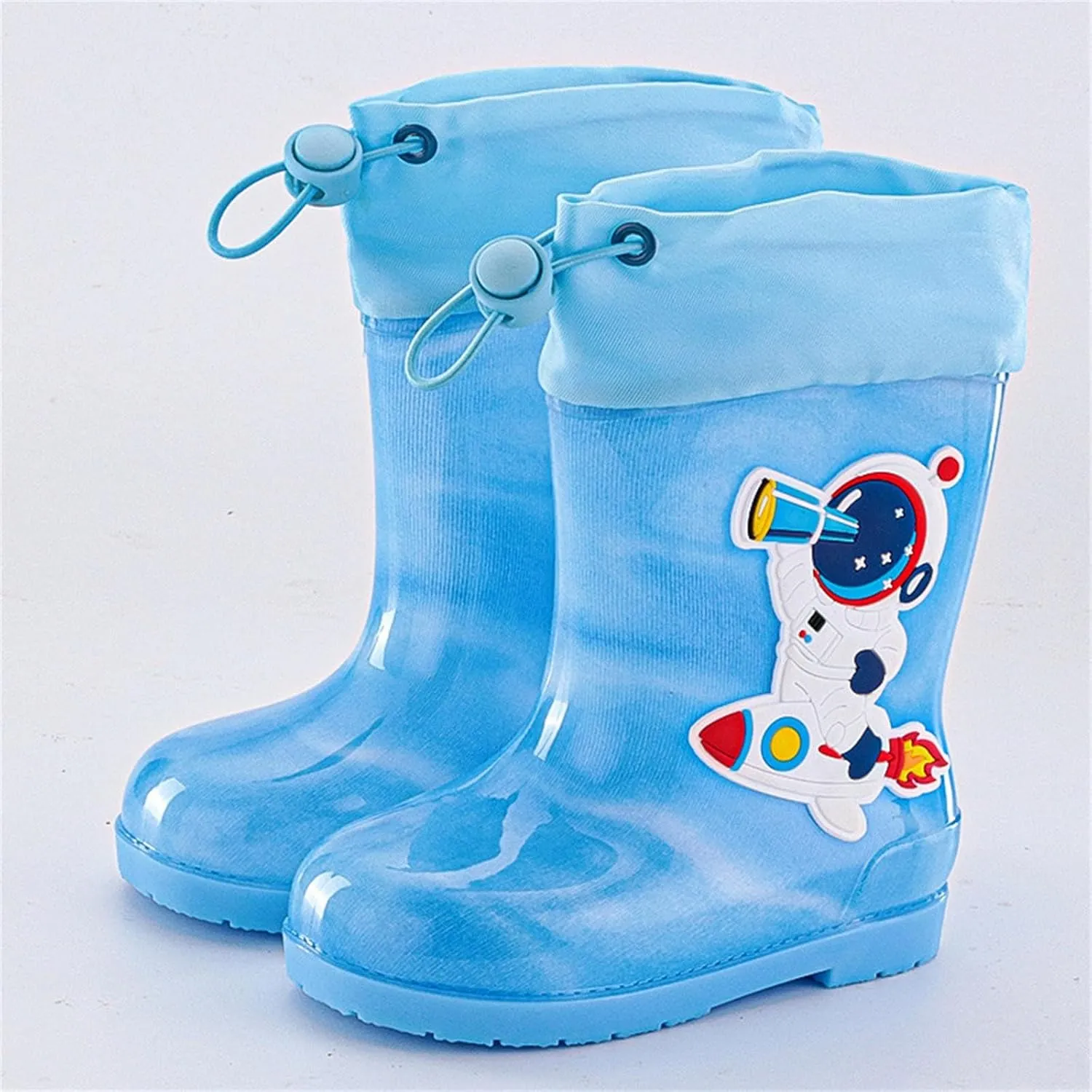IWIHMIV Toddler Boys Rain Boots Rubber Rain Boots for Kids Outdoor Drawstring Printed Lightweight Rainboots for Girls